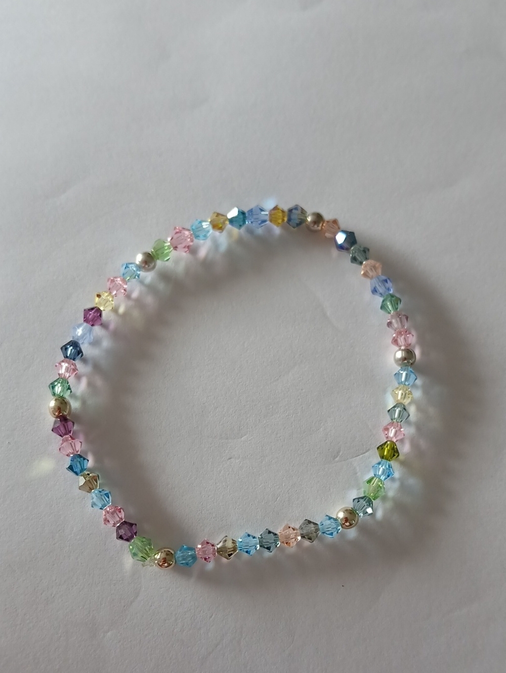 Multicolor Crystal Beaded Stretch Bracelet With Gold Brass And Silver Accents